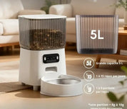 Distributeur automatique de nourriture pour chat et chien 5L WiFi – Programmable avec bol inox
