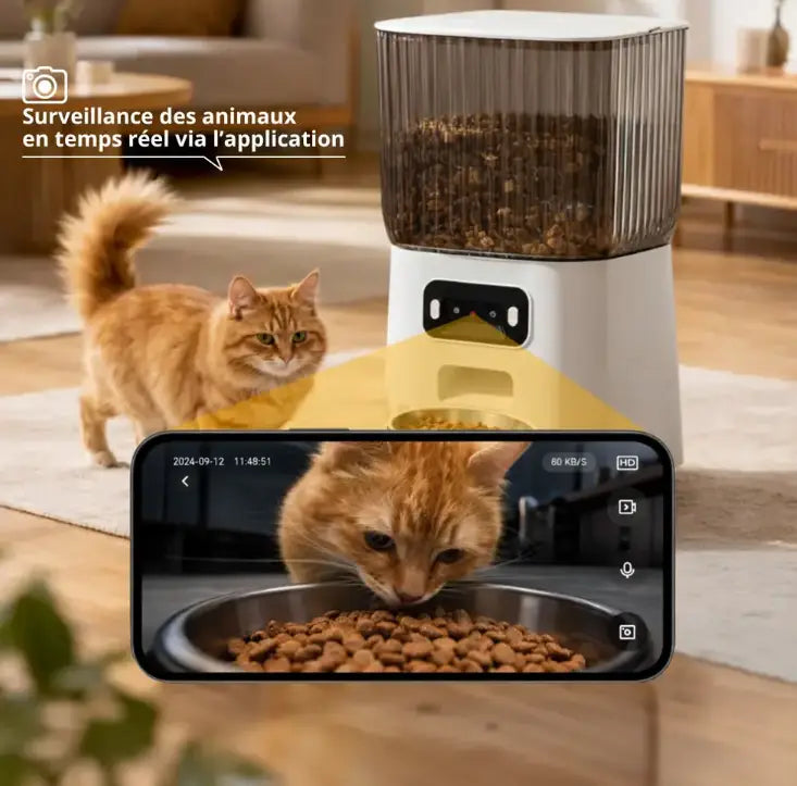 Distributeur automatique de nourriture pour chat et chien 5L WiFi – Programmable avec bol inox
