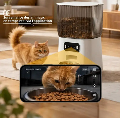 Distributeur automatique de nourriture pour chat et chien 5L WiFi – Programmable avec bol inox