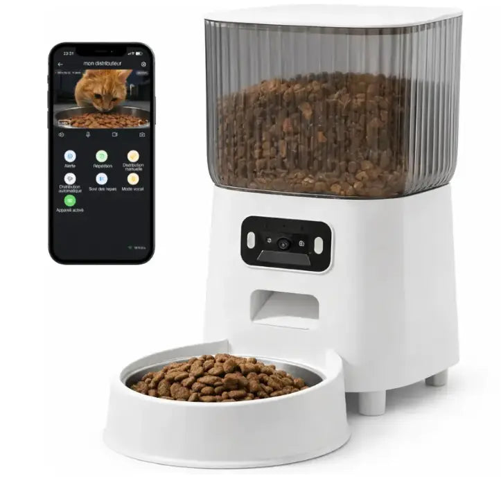 Distributeur automatique de nourriture pour chat et chien 5L WiFi – Programmable avec bol inox