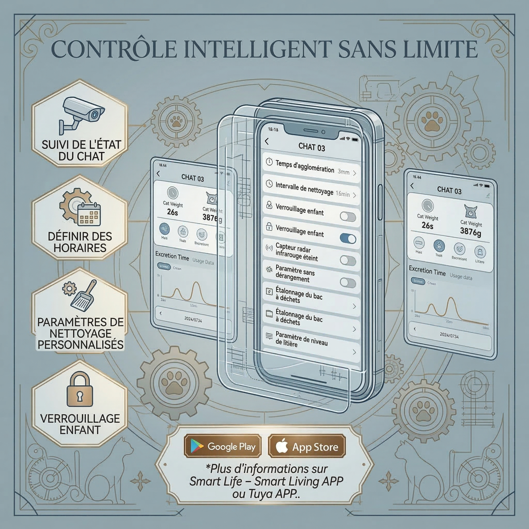 Litière automatique autonettoyante pour chat Connectée WiFi (iOS/Android)