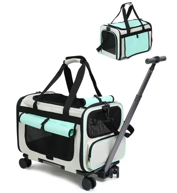Sac de Transport pour Chat et Chien -Trolley à Roulettes Convertible
