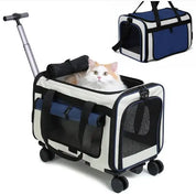 Sac de Transport pour Chat et Chien -Trolley à Roulettes Convertible