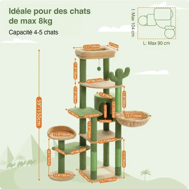 Dimensions de l’arbre à chat Solis 150 cm