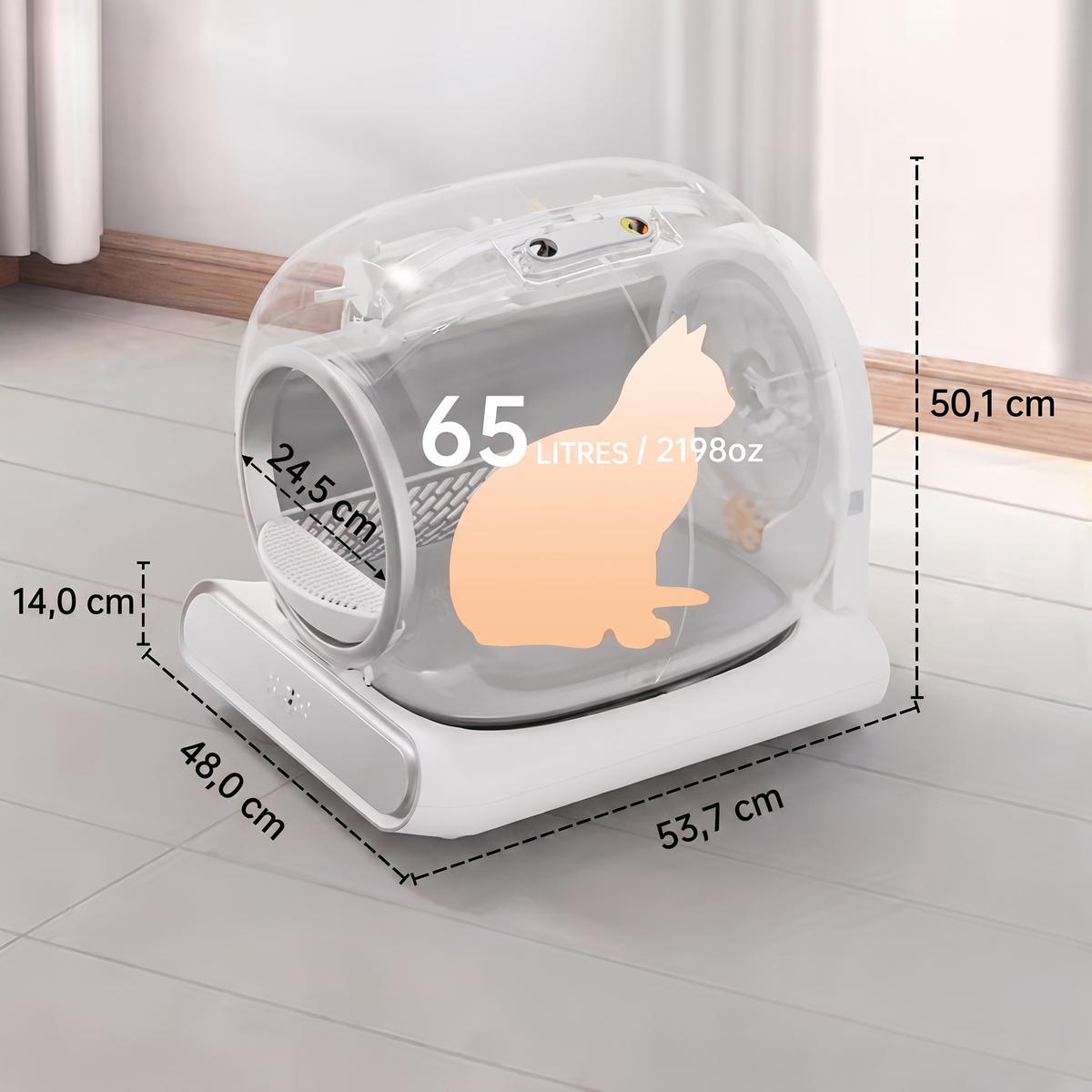 Dimensions de la litière automatique pour chat