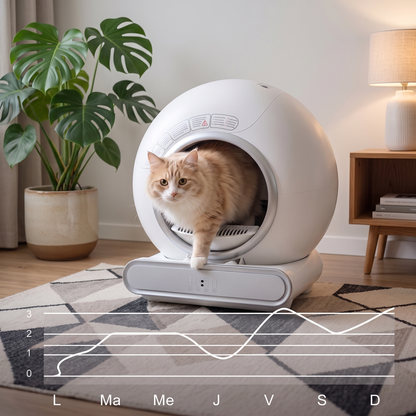 Chat utilisant une litière automatique